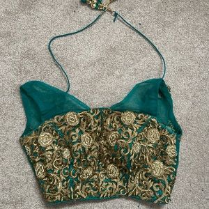 Beautiful indian lengha-teal, gold, and orange